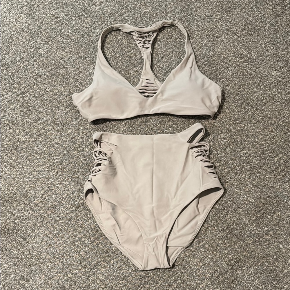 Aerie Cream High-Waisted Bikini Set